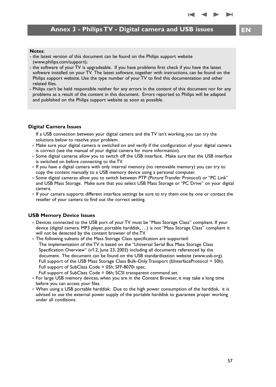 Annex 3 - philips tv - digital camera, And usb issues | Philips 42PF9631D-37E User Manual | Page 59 / 64