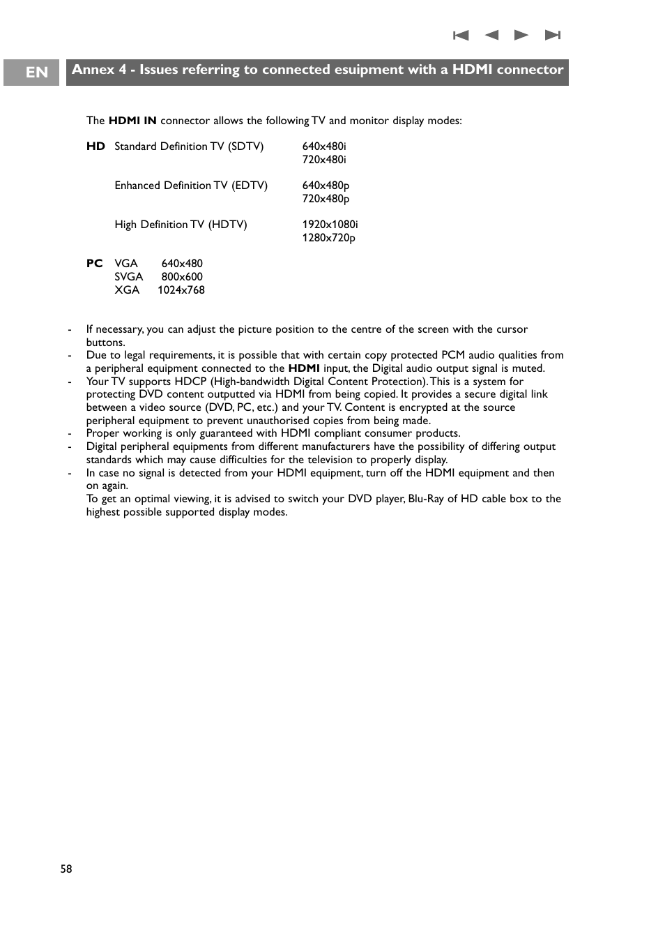 Annex 4 - issues referring to connected, Peripherals with a hdmi connector | Philips 42PF9631D-37E User Manual | Page 60 / 64