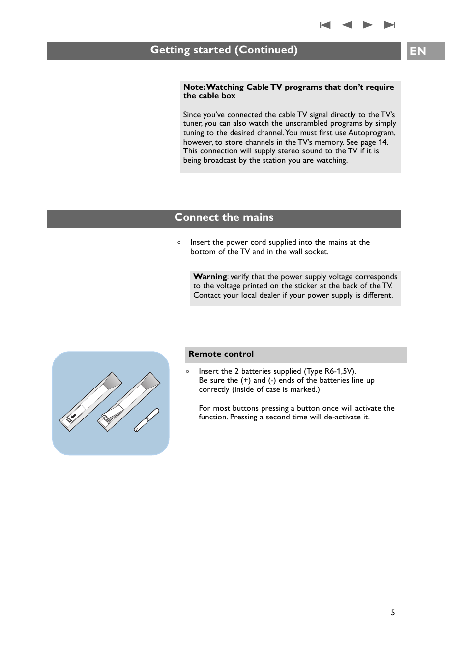 Getting started (continued) en, Connect the mains | Philips 42PF9631D-37E User Manual | Page 7 / 64