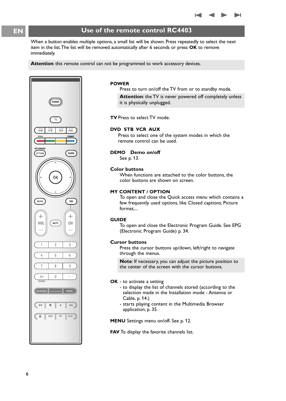 Use of the remote control rc4403 | Philips 42PF9631D-37E User Manual | Page 8 / 64