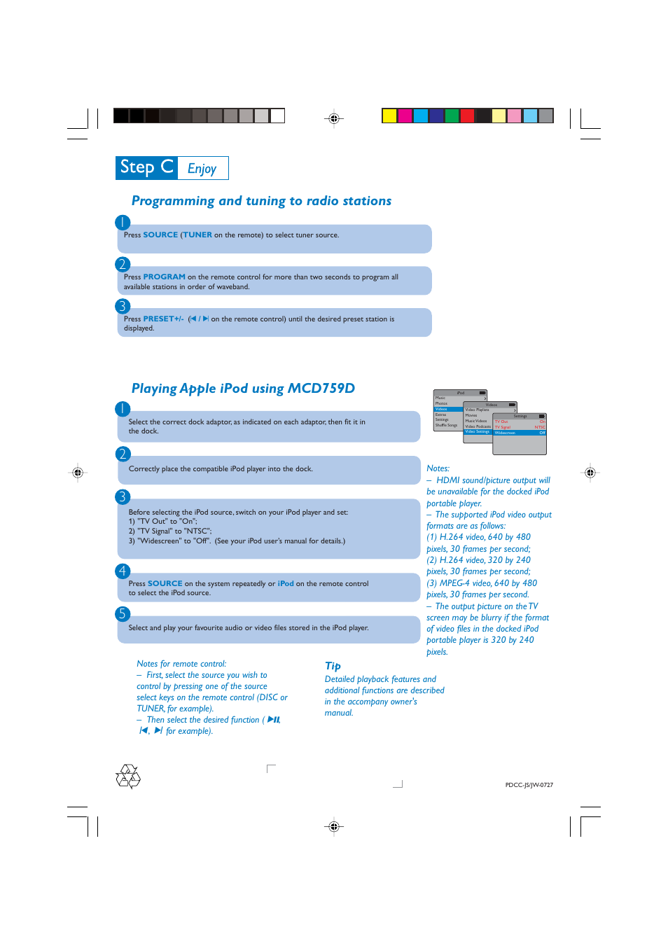 Programming and tuning to radio stations 1 2 3 | Philips MCD759D-37B User Manual | Page 4 / 4