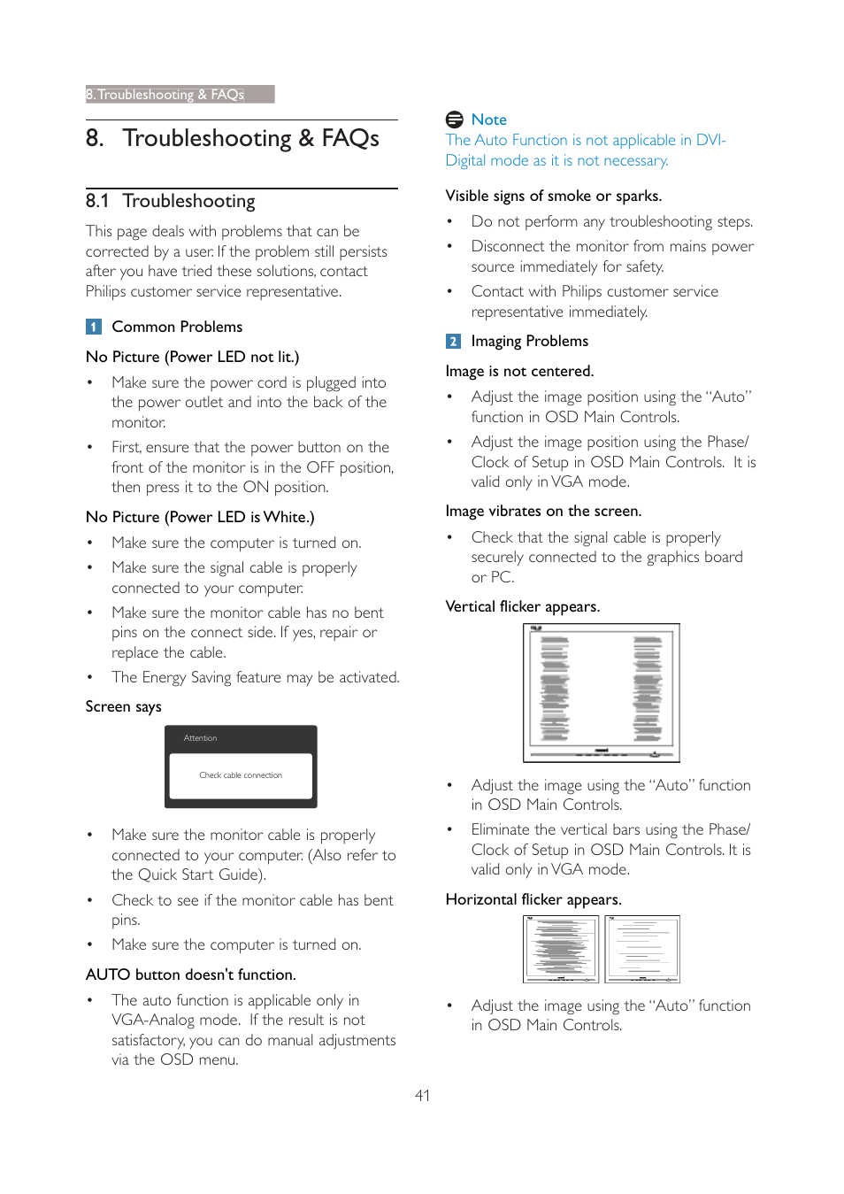 Troubleshooting & faqs, 1 troubleshooting | Philips 221S3SB-27 User Manual | Page 43 / 48