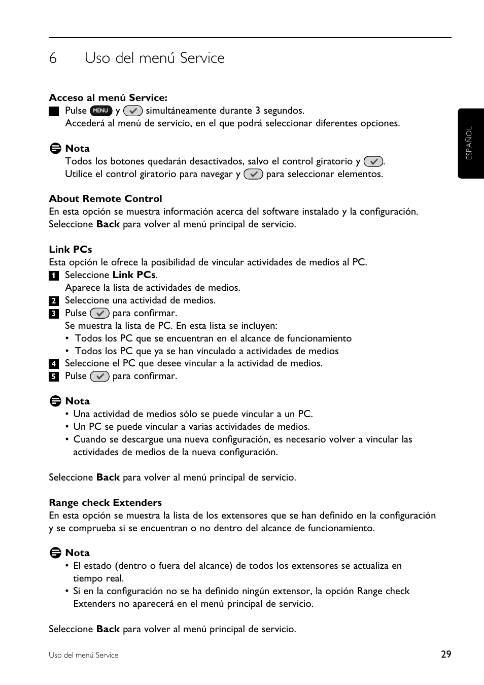 6uso del menú service | Philips TSU9200-37 User Manual | Page 29 / 48