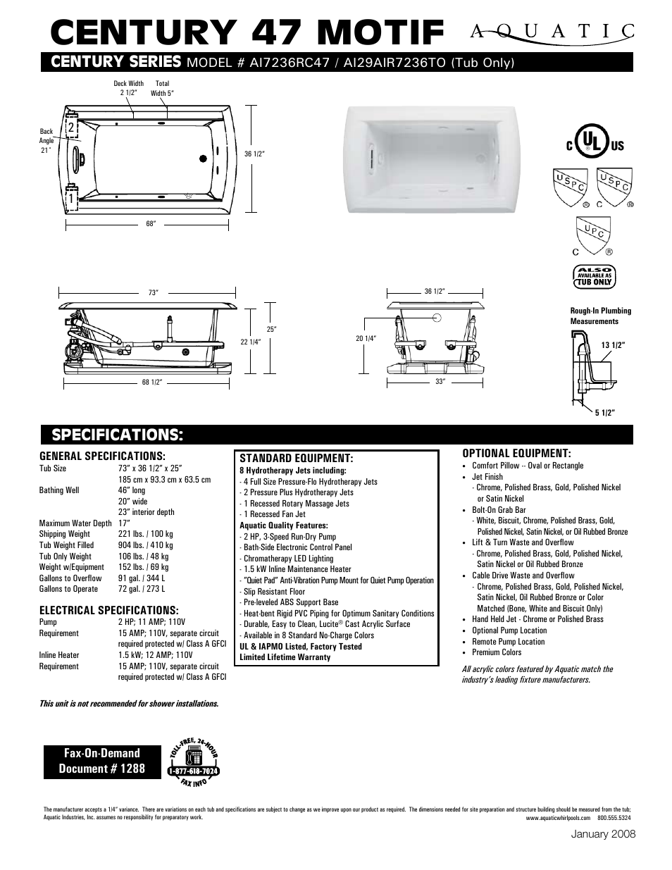 Aquatic AI7236RC47 User Manual | 1 page