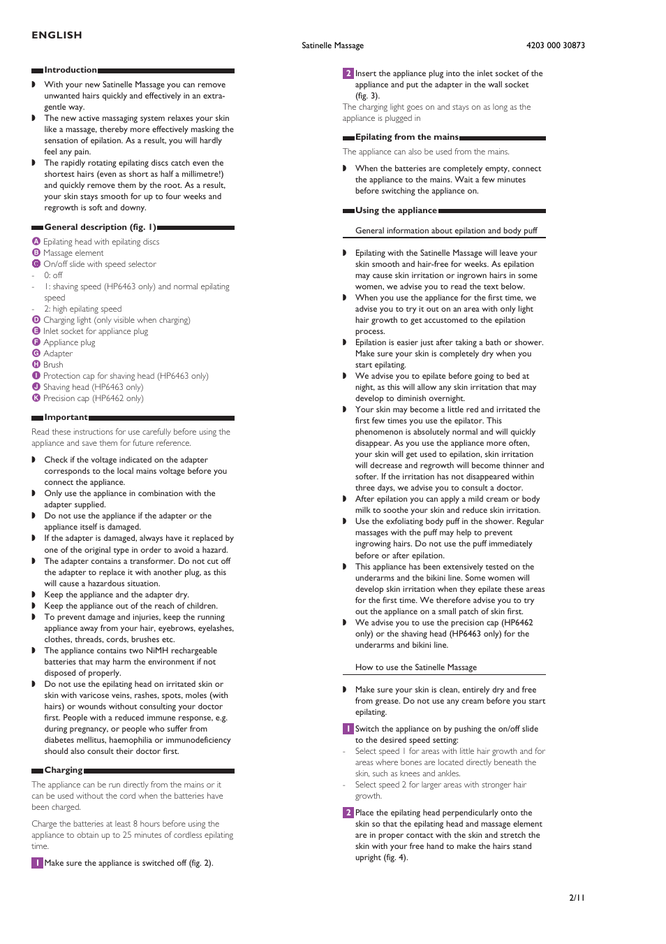 English | Philips HP6461-00 User Manual | Page 2 / 11