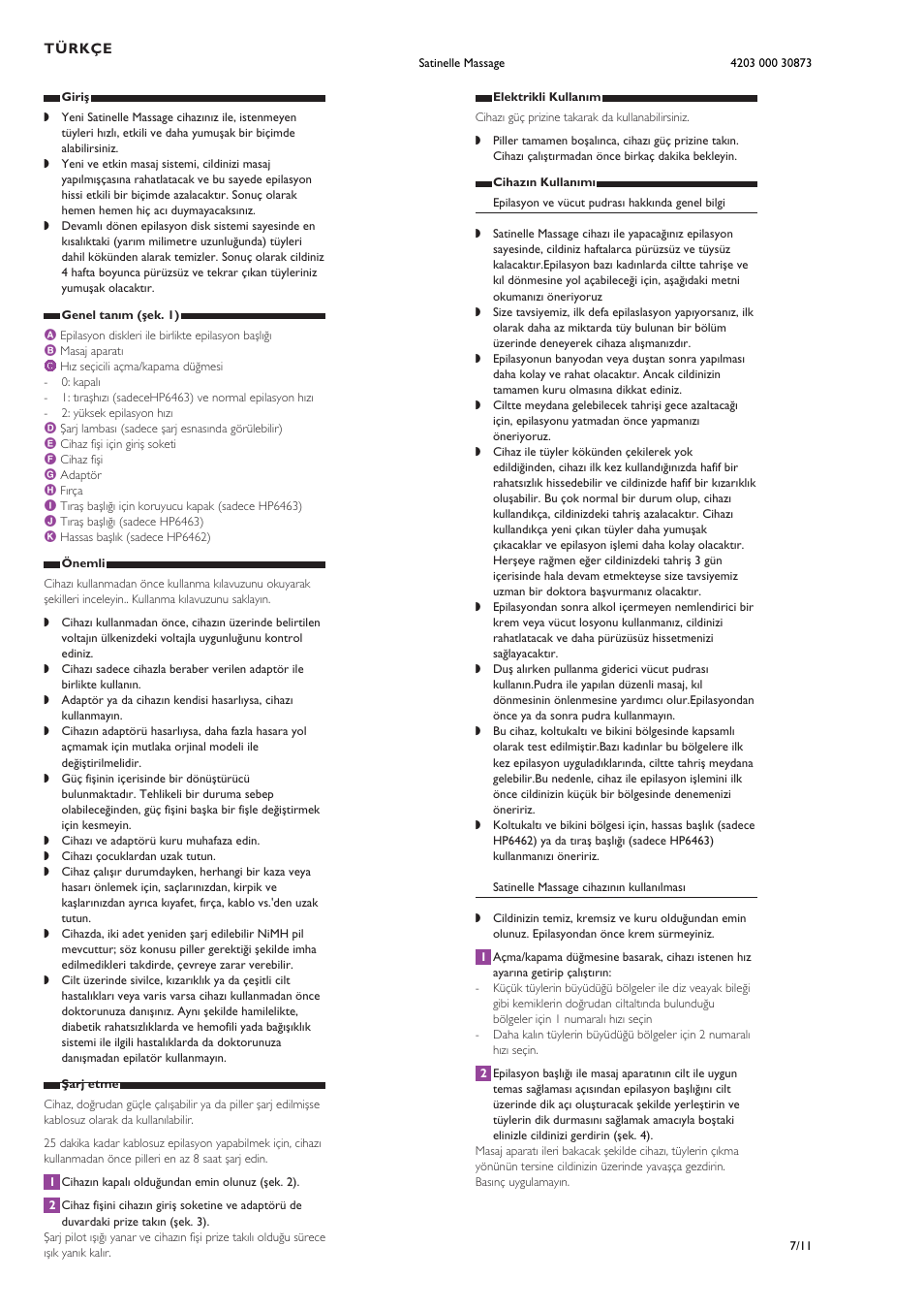 Türkçe | Philips HP6461-00 User Manual | Page 7 / 11