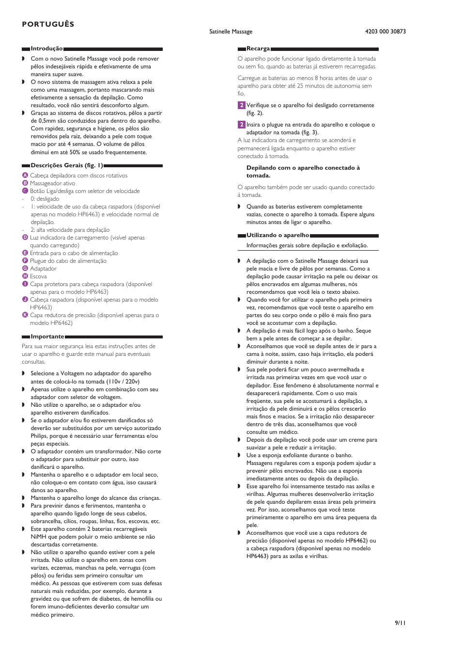 Português | Philips HP6461-00 User Manual | Page 9 / 11