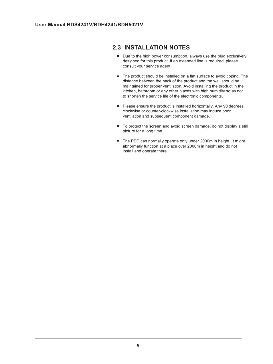 3 installation notes, Installation notes | Philips BDH5021V-27B User Manual | Page 10 / 41