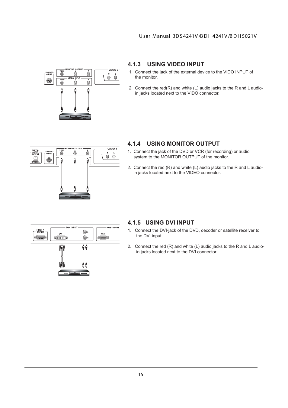 3 using video input, 4 using monitor output, 5 using dvi input | Using video input, Using monitor output, Using dvi input | Philips BDH5021V-27B User Manual | Page 16 / 41