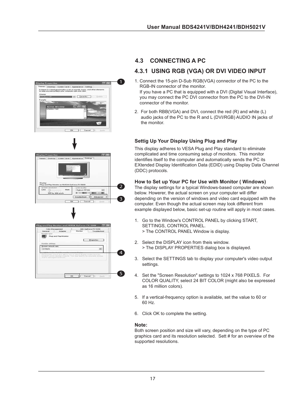 3 connecting a pc, 1 using rgb(vga) or dvi video input, Connecting a pc | Using rgb (vga) or dvi video input | Philips BDH5021V-27B User Manual | Page 18 / 41