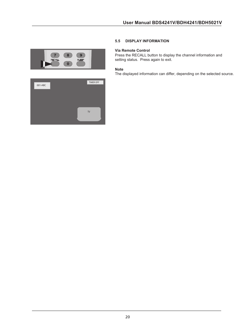 5 display information, Display information | Philips BDH5021V-27B User Manual | Page 21 / 41