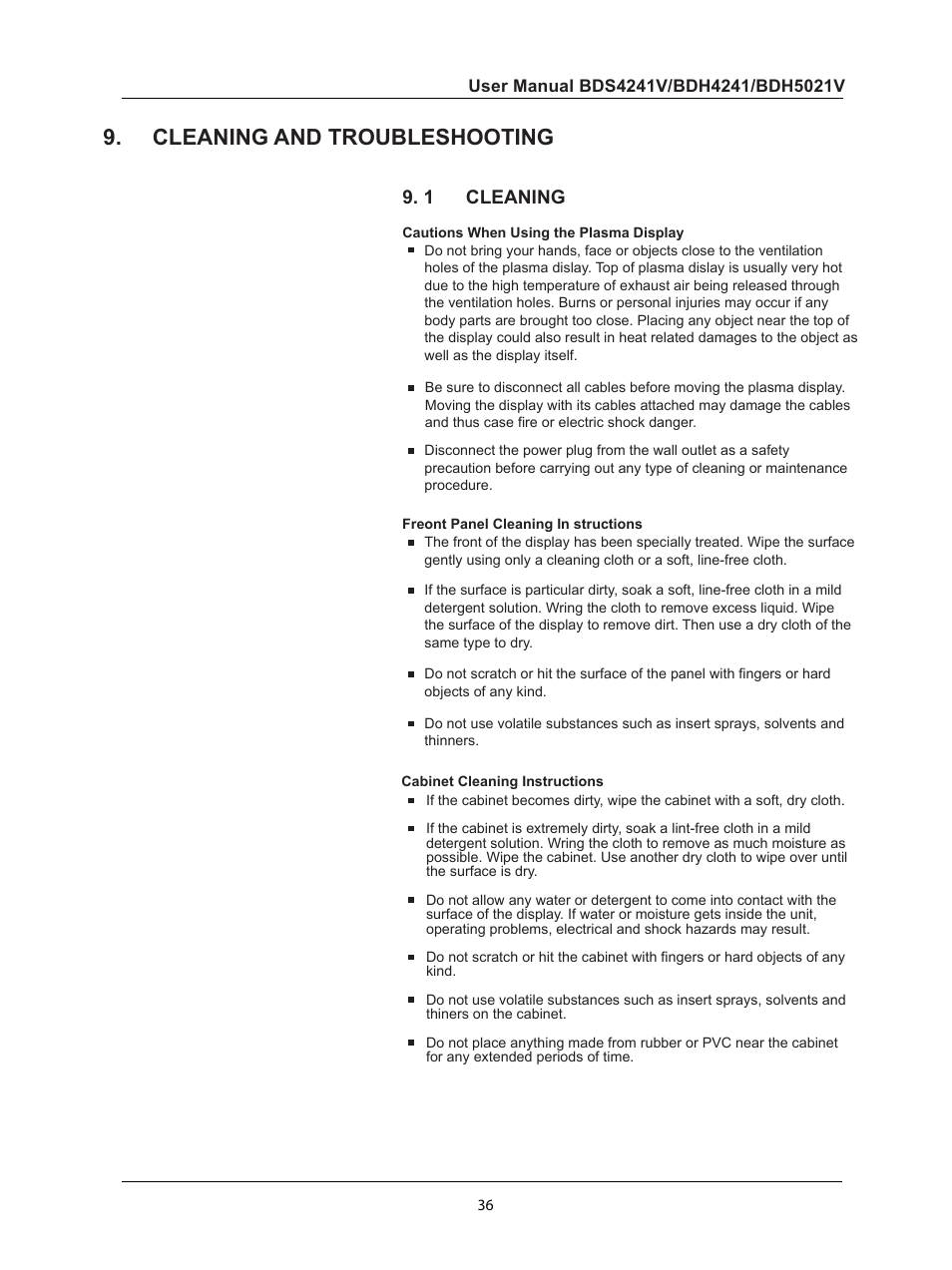 Cleaning and troubleshooting, 1 cleaning, C lea n in g a n d t ro u blesh o o t in g | Cleaning | Philips BDH5021V-27B User Manual | Page 37 / 41