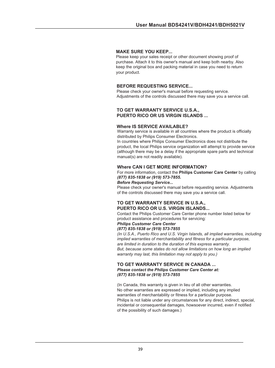 Philips BDH5021V-27B User Manual | Page 40 / 41