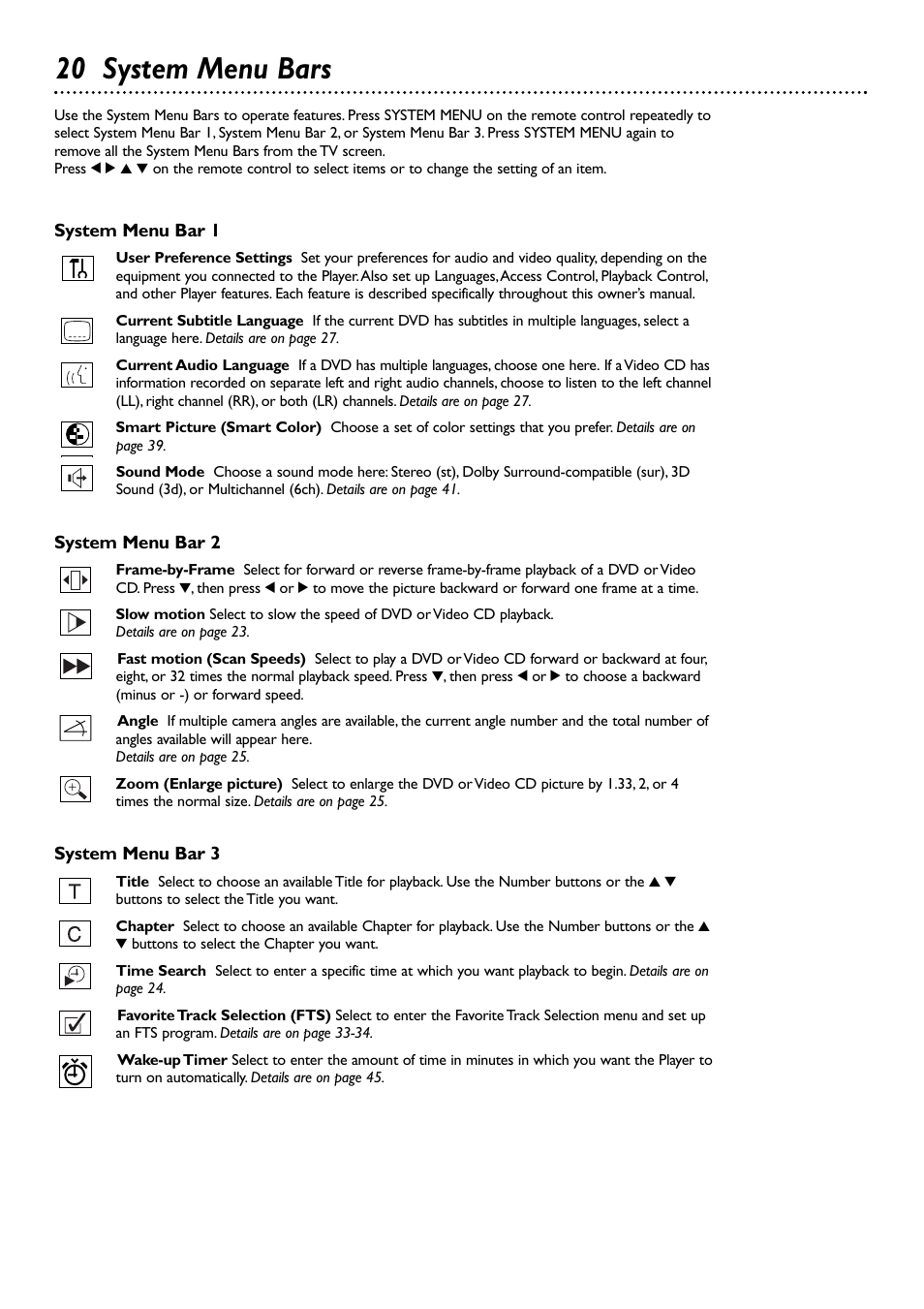 20 system menu bars | Philips DVD765SA User Manual | Page 20 / 55