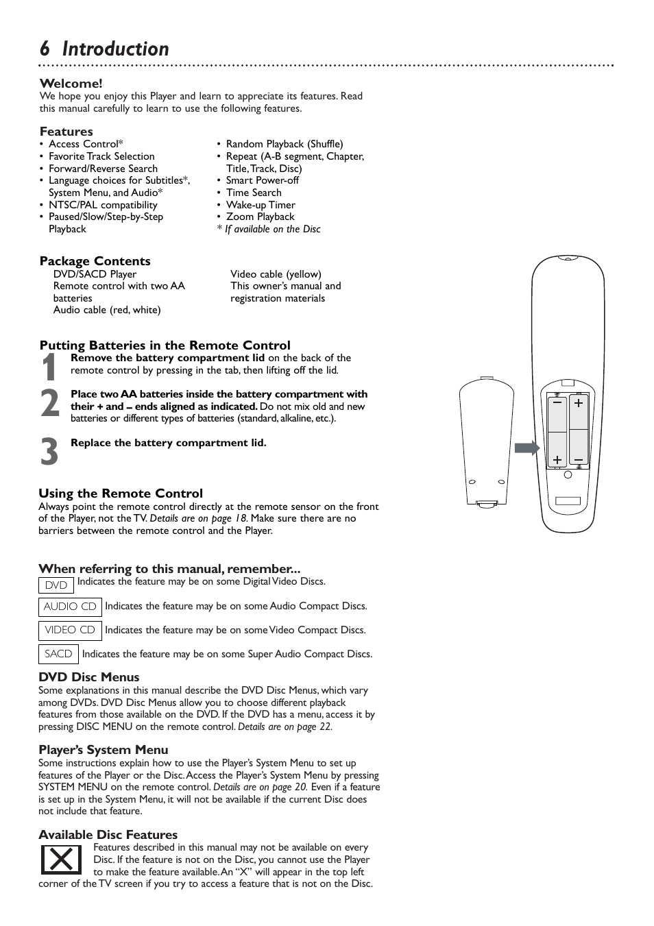 6 introduction | Philips DVD765SA User Manual | Page 6 / 55