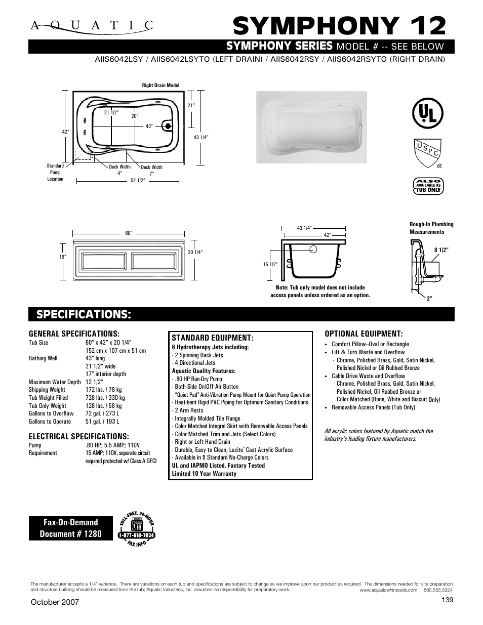 Aquatic SYMPHONY 12 SYPHONY SERIES User Manual | 1 page