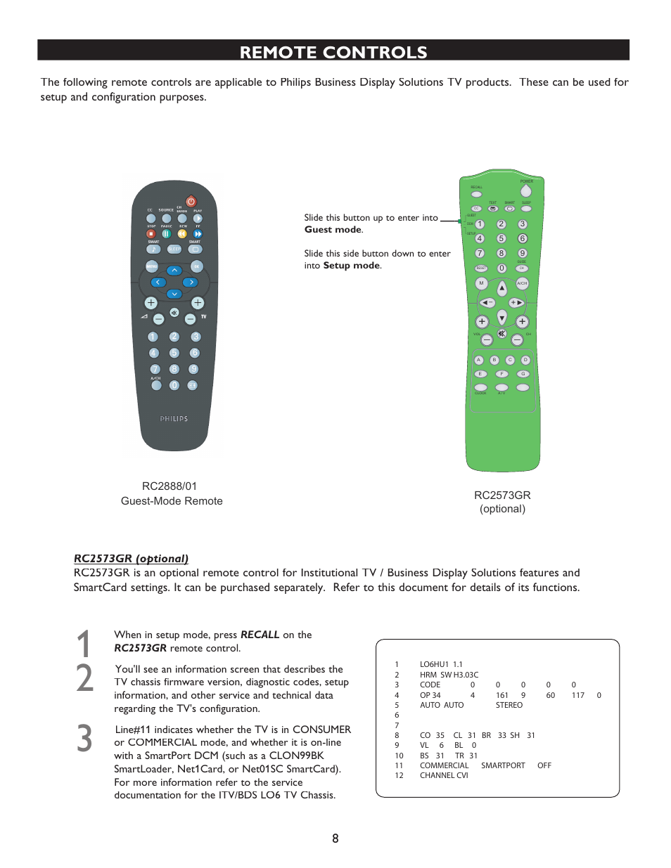 Remote controls | Philips 27" real flat commercial TV User Manual | Page 8 / 25