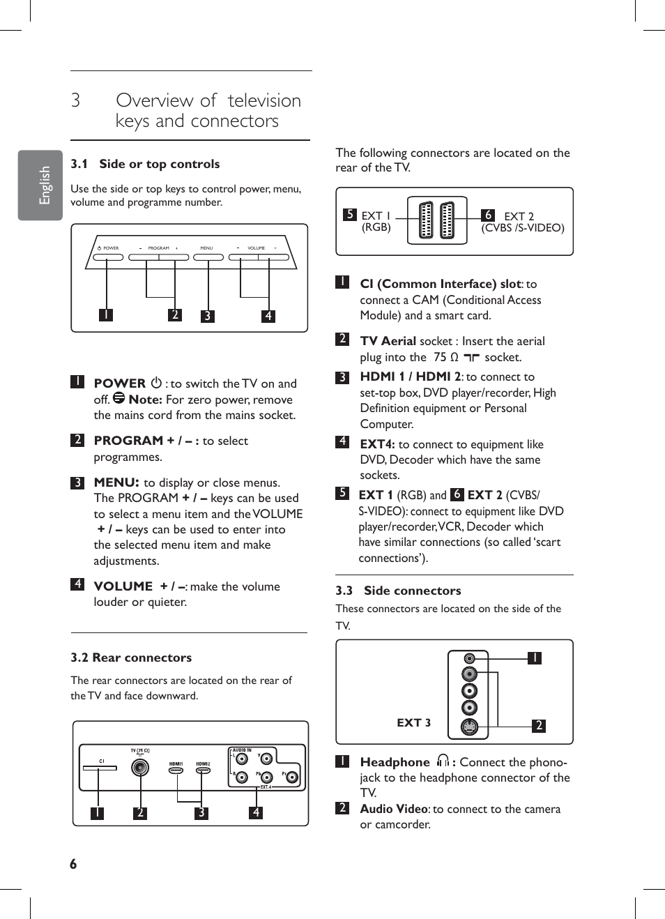 3 overview of television keys and connectors | Philips 42PFL7682D-12 User Manual | Page 10 / 56