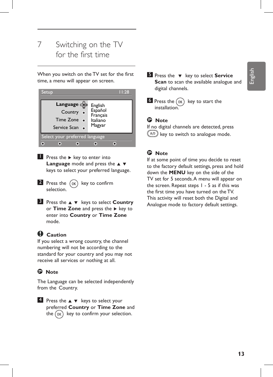 7switching on the tv for the first time | Philips 42PFL7682D-12 User Manual | Page 17 / 56