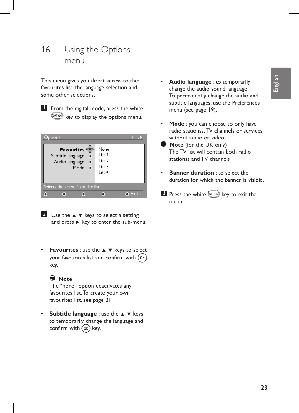 16 using the options menu | Philips 42PFL7682D-12 User Manual | Page 27 / 56