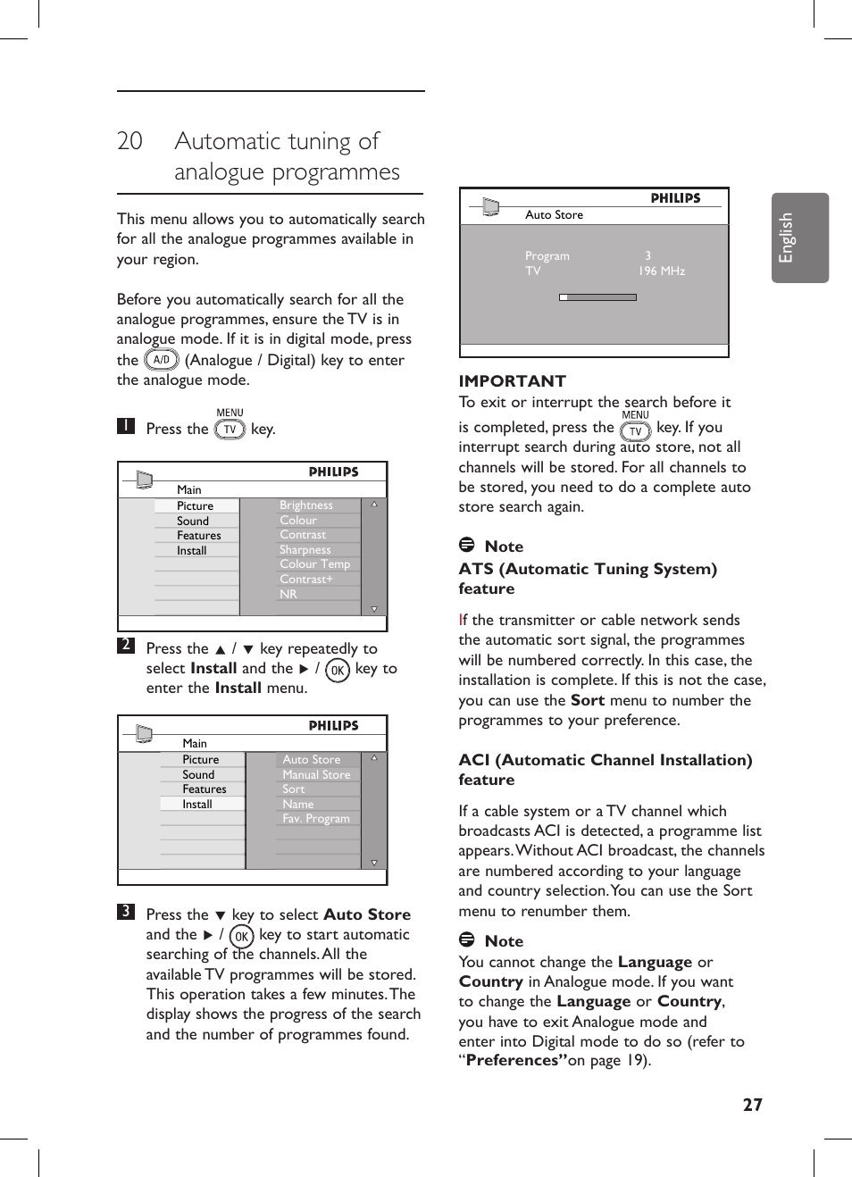 20 automatic tuning of analogue programmes | Philips 42PFL7682D-12 User Manual | Page 31 / 56