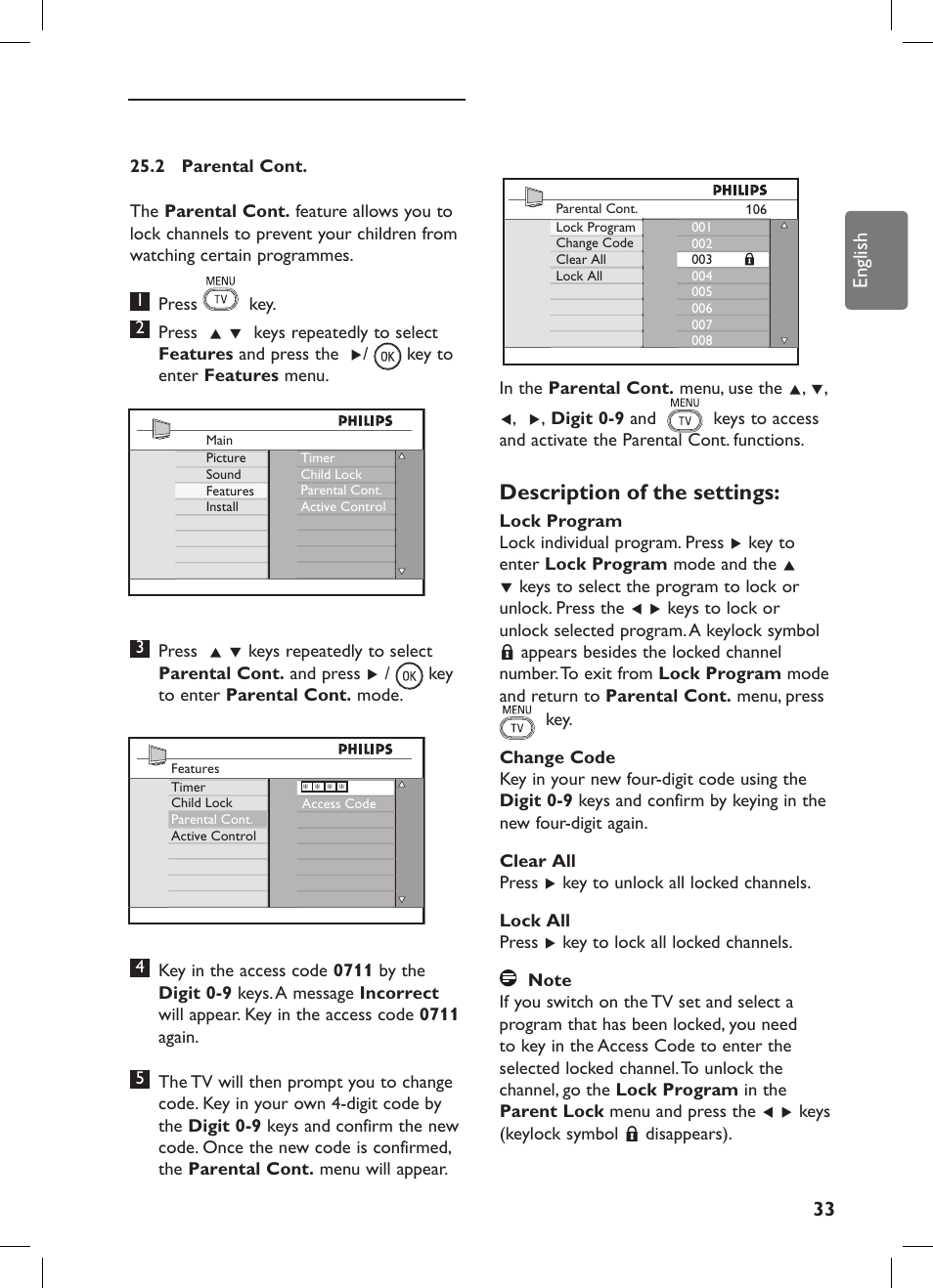 Description of the settings | Philips 42PFL7682D-12 User Manual | Page 37 / 56