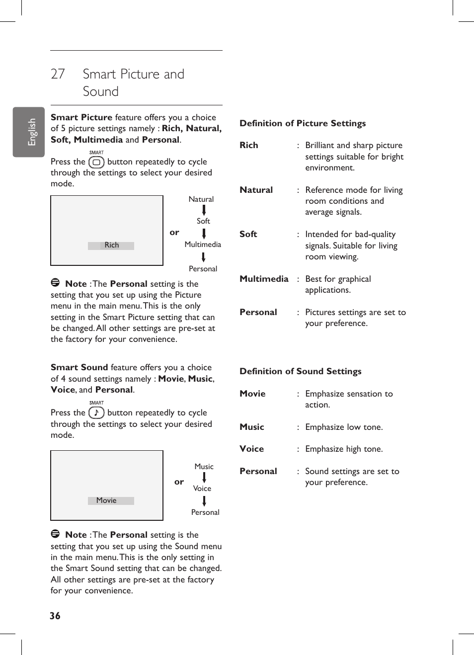 27 smart picture and sound | Philips 42PFL7682D-12 User Manual | Page 40 / 56