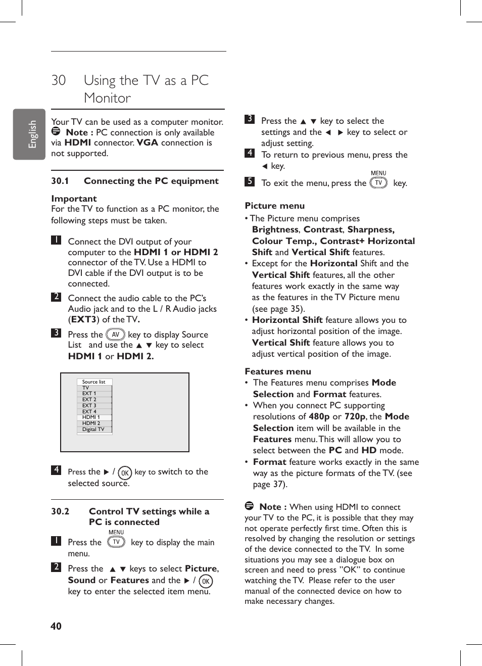 30 using the tv as a pc monitor | Philips 42PFL7682D-12 User Manual | Page 44 / 56