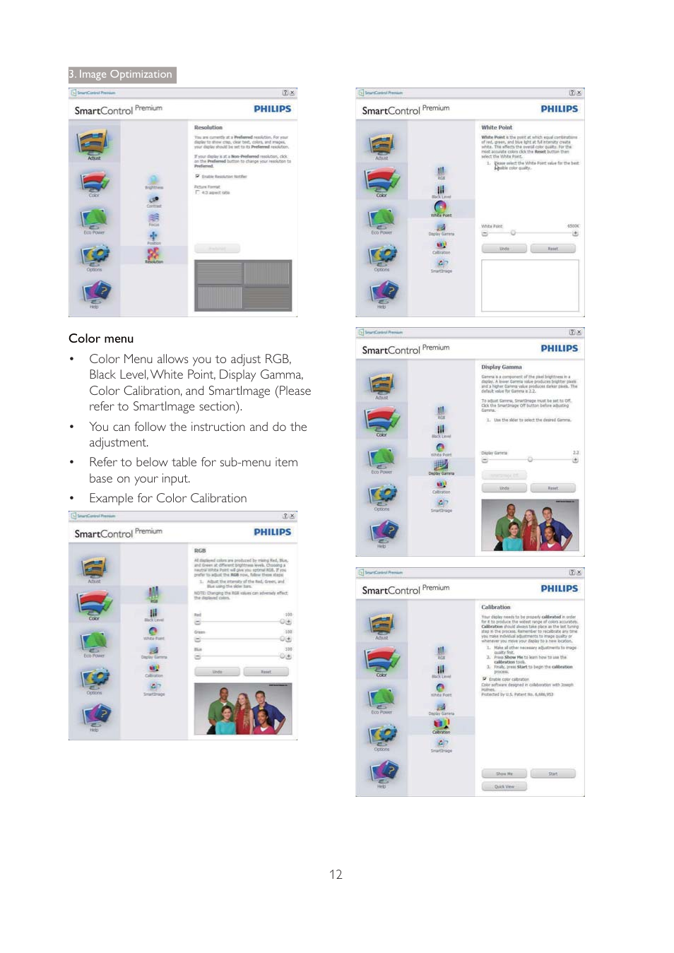 Color menu, Image optimization | Philips 271P4QPJEB-27 User Manual | Page 14 / 46