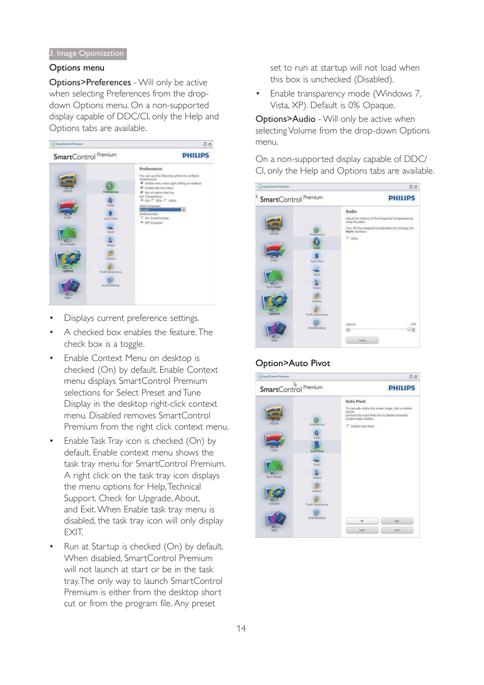 Options menu, 3; image optimization | Philips 271P4QPJEB-27 User Manual | Page 16 / 46