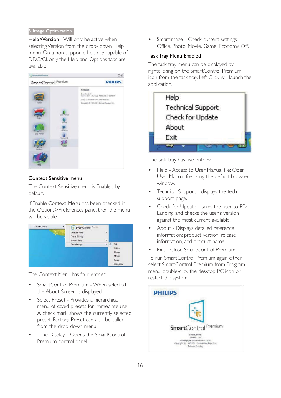 Context sensitive menu, Image optimization | Philips 271P4QPJEB-27 User Manual | Page 18 / 46