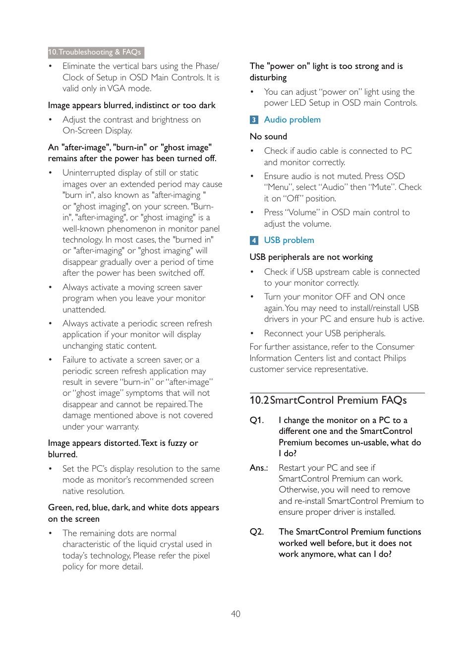 No sound, 2smartcontrol premium faqs, 2 smartcontrolpremium faqs | Troubleshooting & faqs | Philips 271P4QPJEB-27 User Manual | Page 42 / 46