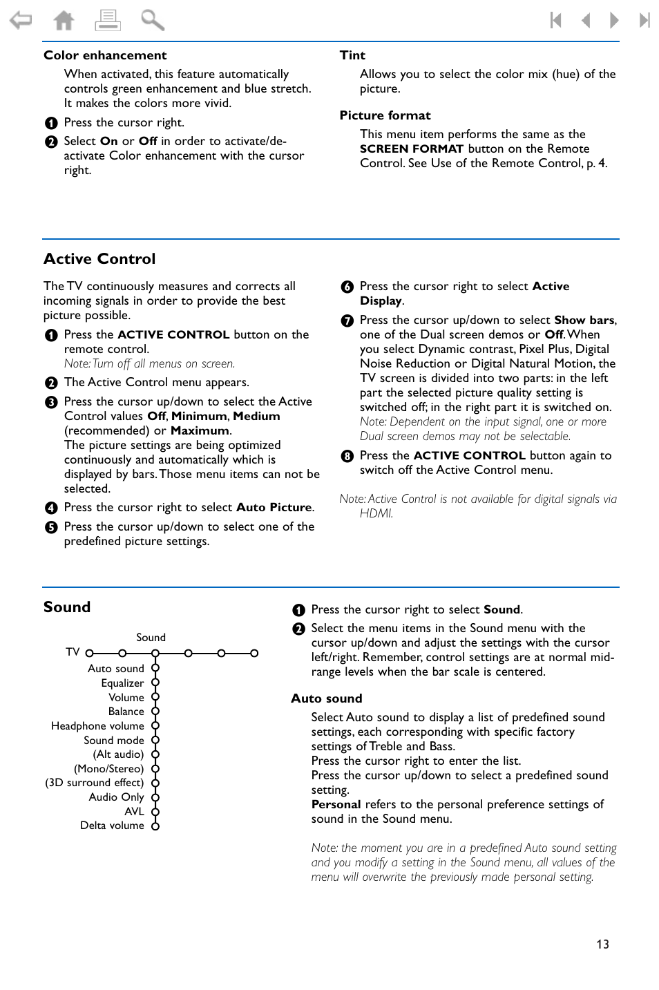 Active control, Sound, Sound active control | Philips 32PF9996-37 User Manual | Page 17 / 38