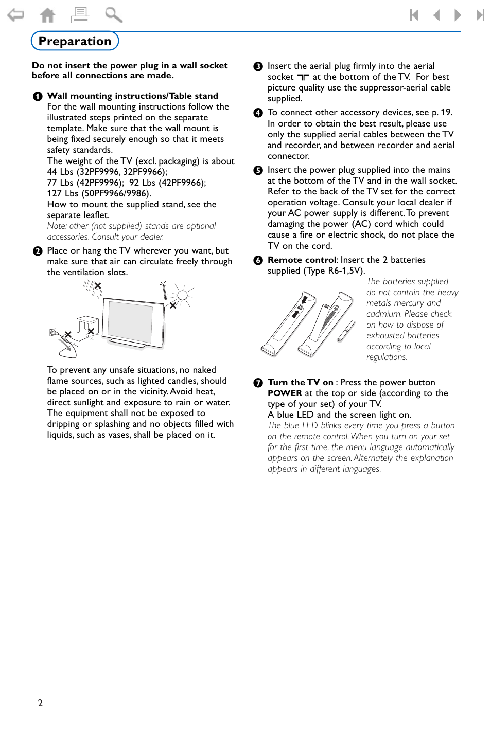 Preparation | Philips 32PF9996-37 User Manual | Page 6 / 38