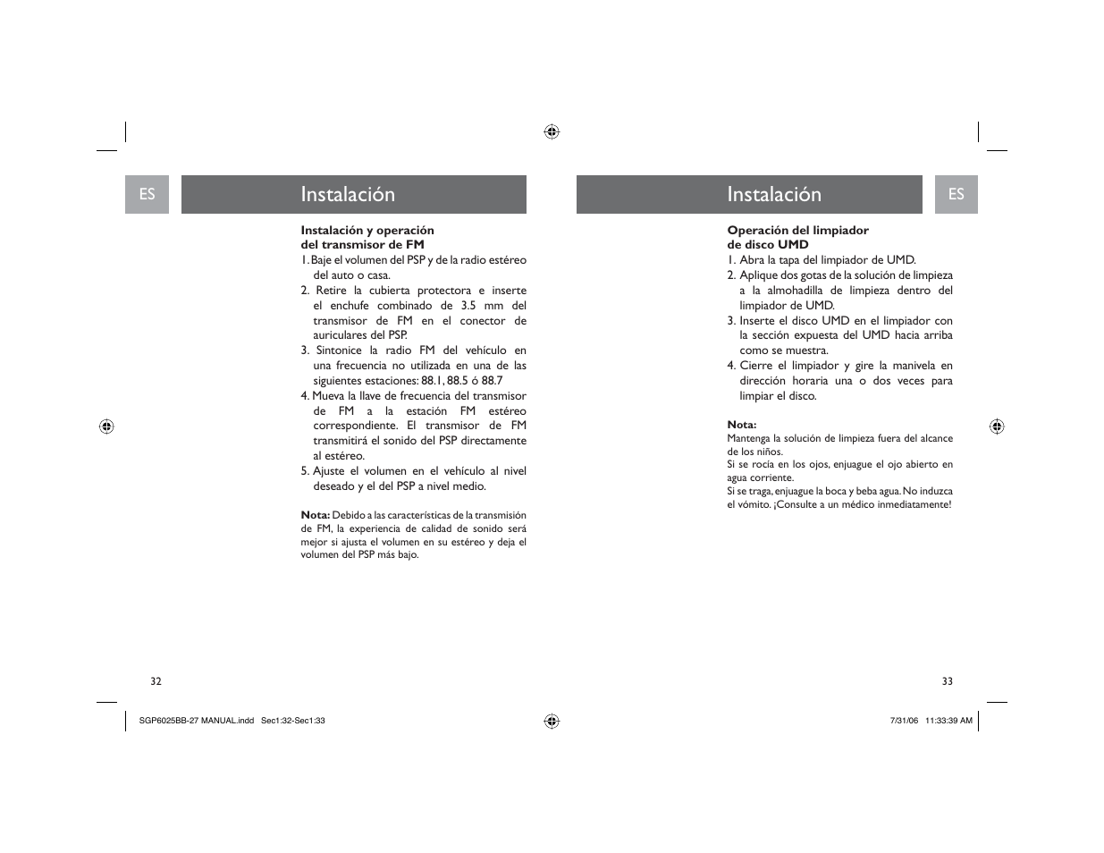 Instalación | Philips SGP6025BB-27 User Manual | Page 17 / 19