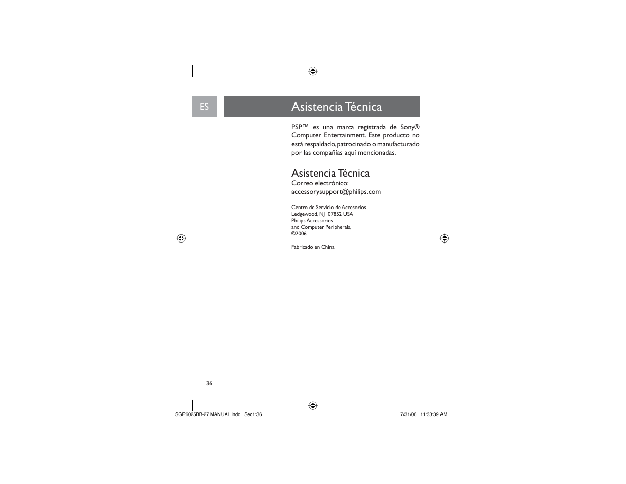 Asistencia técnica | Philips SGP6025BB-27 User Manual | Page 19 / 19