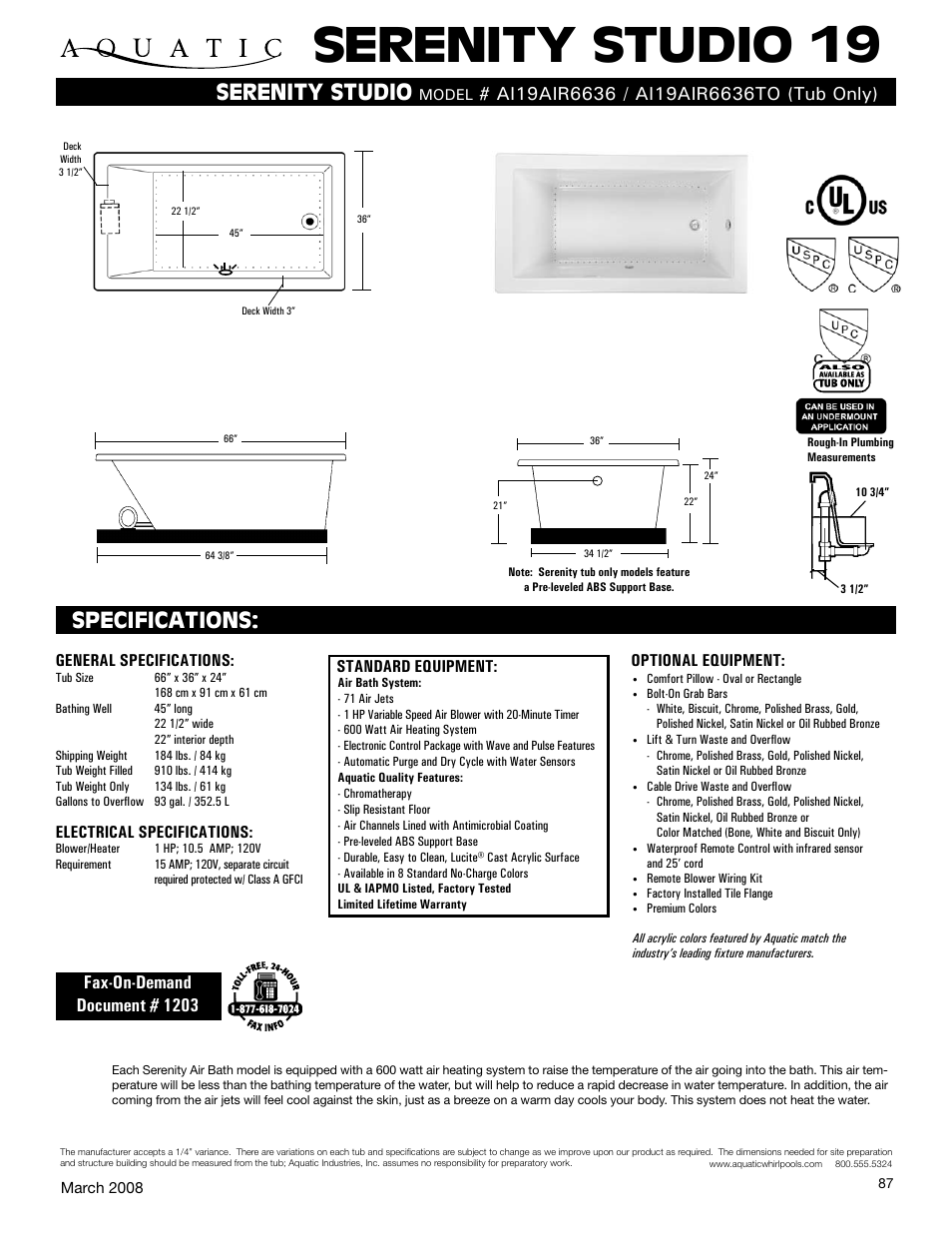 Aquatic Serenity Studio 19 AI19AIR6636 User Manual | 1 page