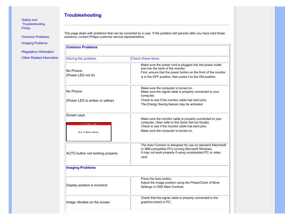 Troubleshooting | Philips 170V7FB-27 User Manual | Page 12 / 92