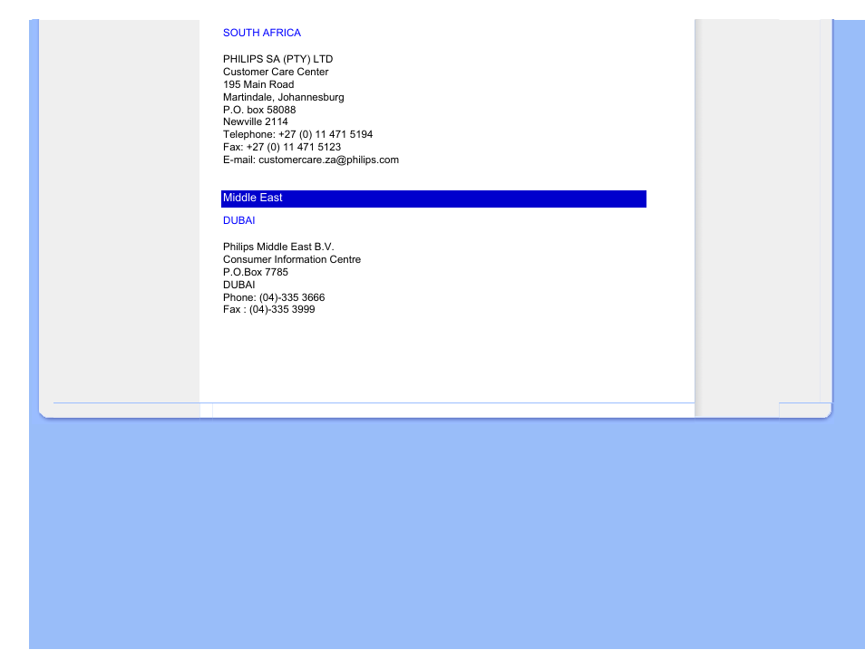 Dubai, South africa | Philips 170V7FB-27 User Manual | Page 74 / 92