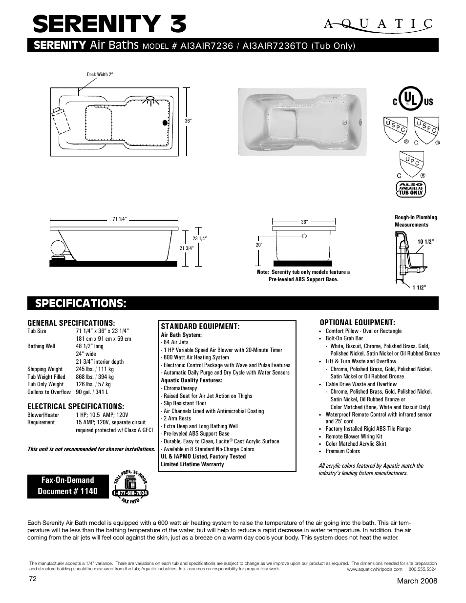 Aquatic AI3AIR7236 User Manual | 1 page