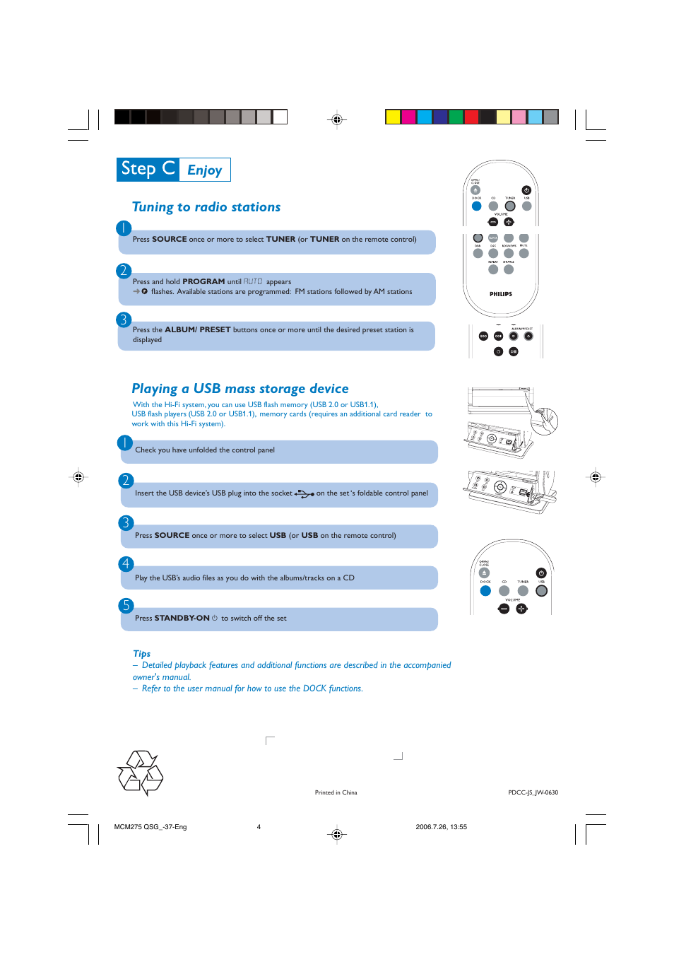 Playing a usb mass storage device, Enjoy 5 | Philips MCM276R-37 User Manual | Page 4 / 4