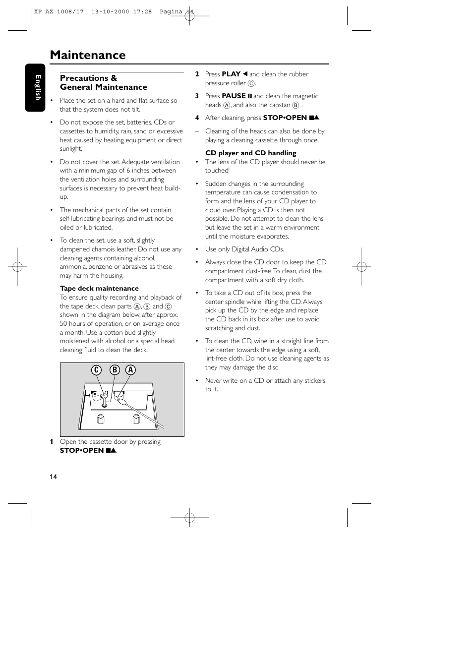 Maintenance | Philips AZ1011 User Manual | Page 14 / 42