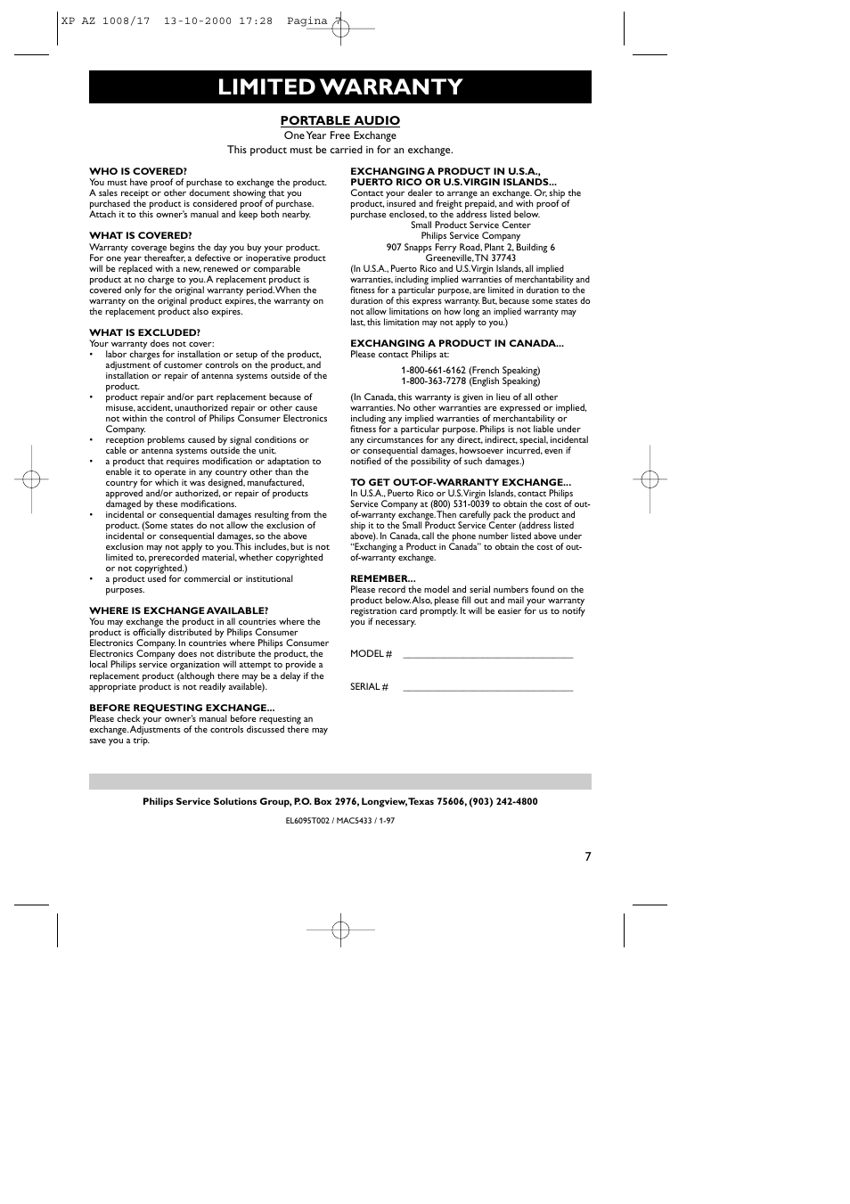 Limited warranty | Philips AZ1011 User Manual | Page 7 / 42