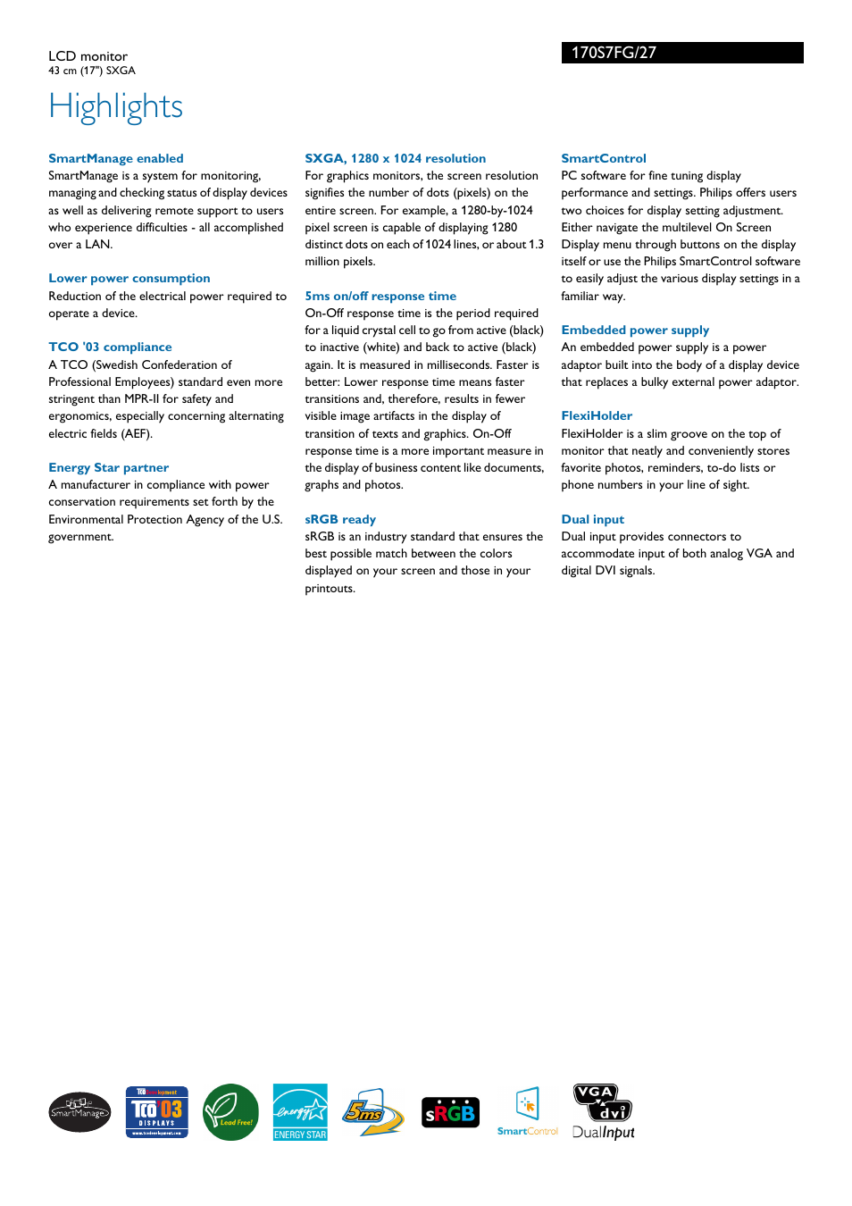 Highlights | Philips 170S7FG-27 User Manual | Page 2 / 3