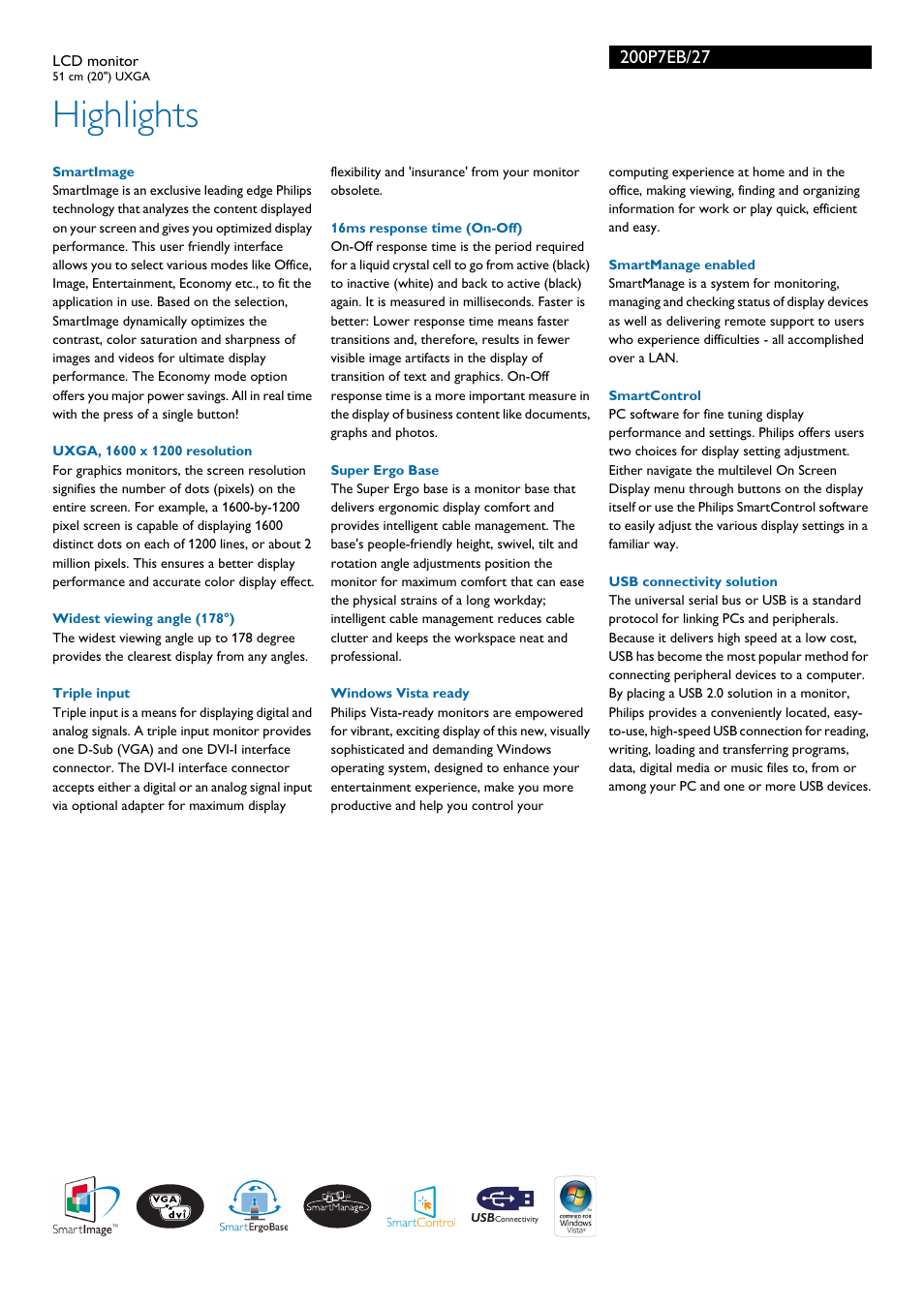 Highlights | Philips 200P7EB-27 User Manual | Page 2 / 3