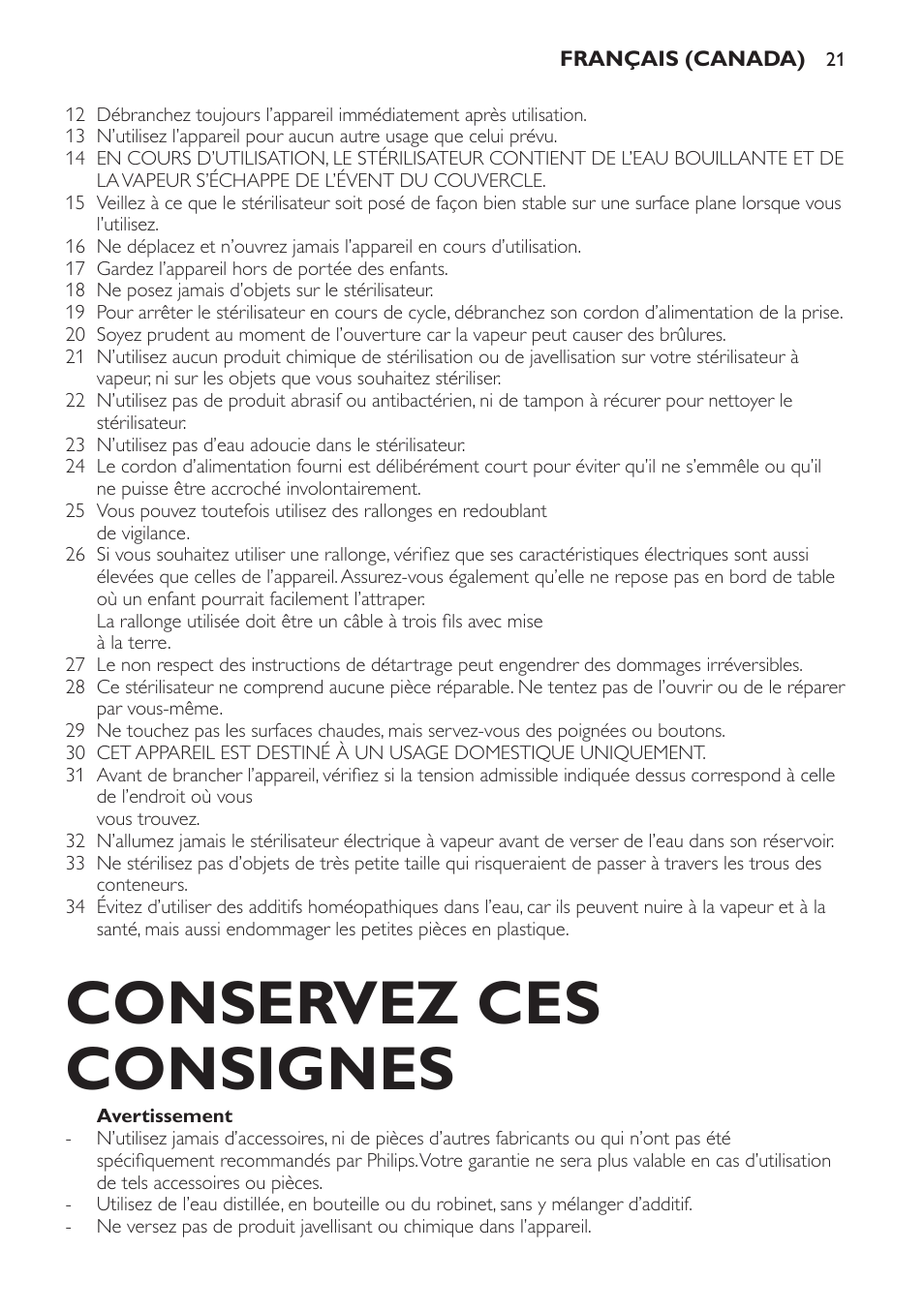 Conservez ces consignes | Philips SCF286-05 User Manual | Page 21 / 32