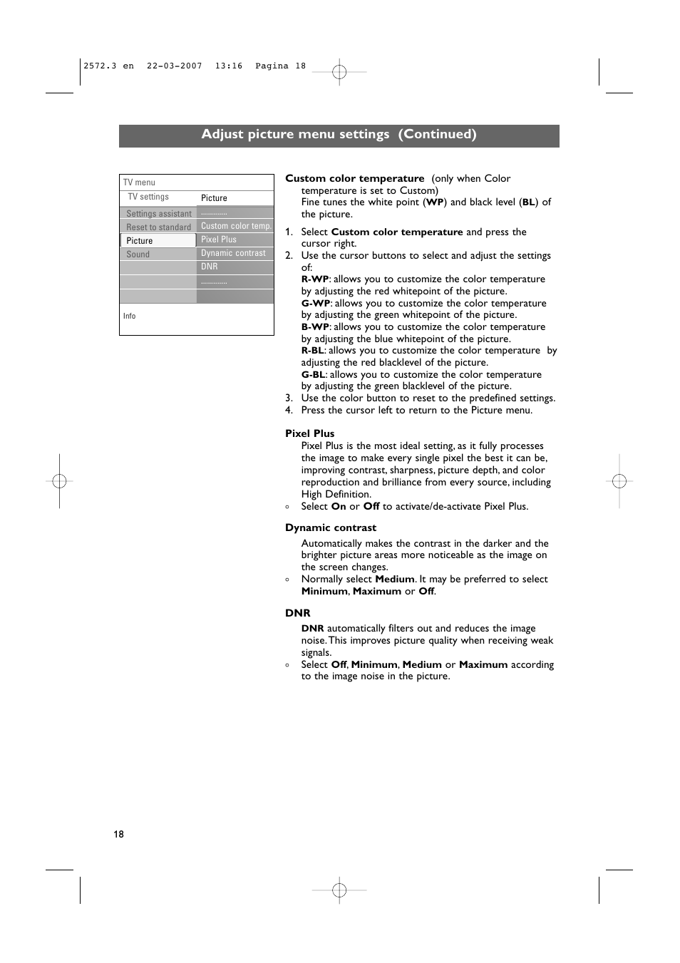 Adjust picture menu settings (continued) | Philips 63PF9631D-37B User Manual | Page 20 / 70