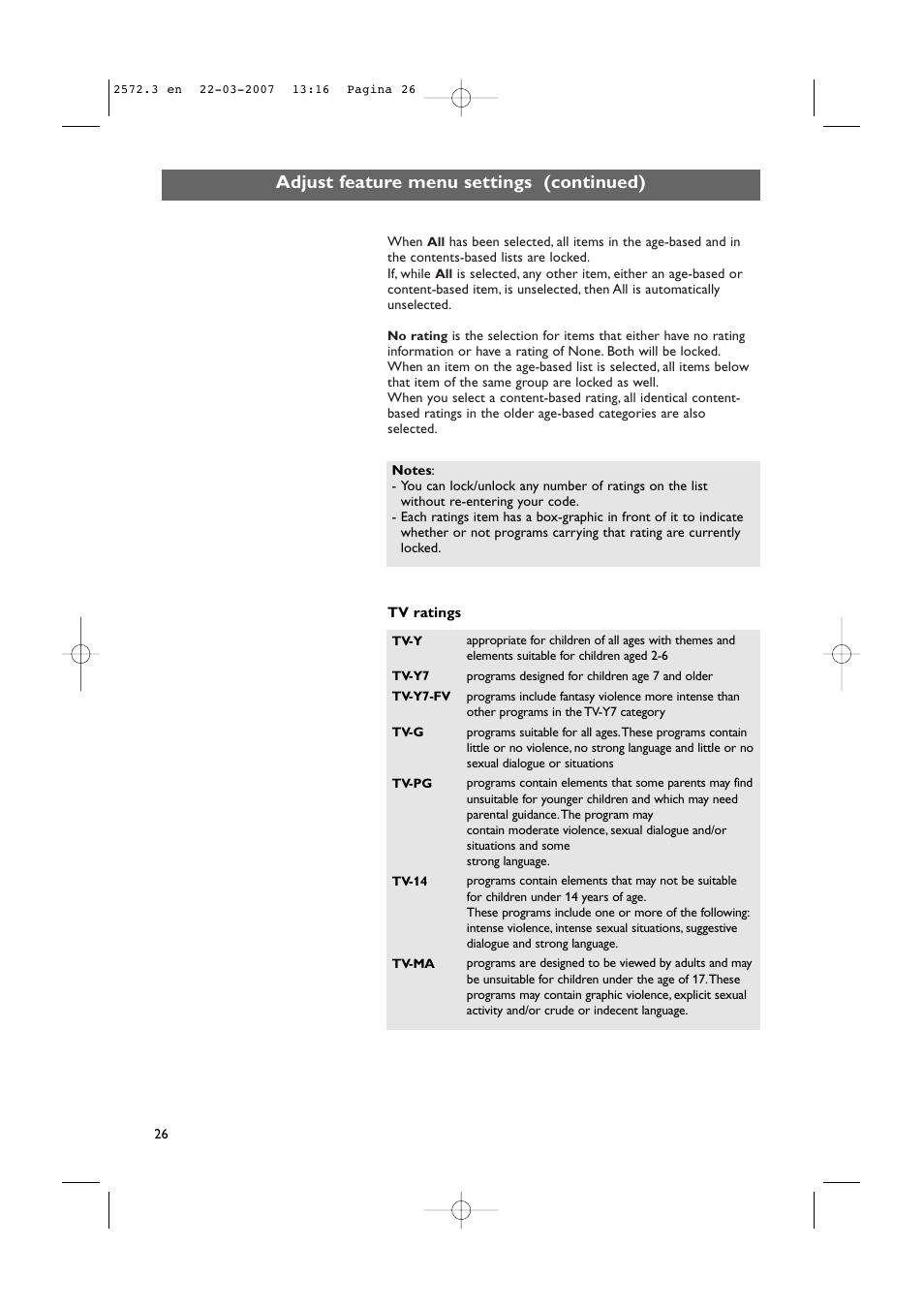 Adjust feature menu settings (continued) | Philips 63PF9631D-37B User Manual | Page 28 / 70