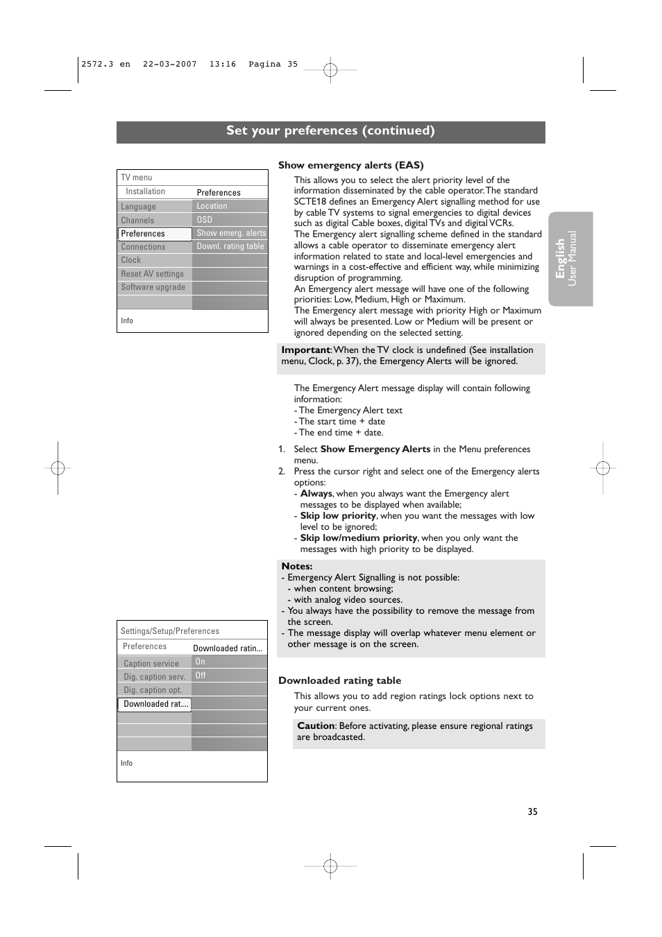 Set your preferences (continued), English | Philips 63PF9631D-37B User Manual | Page 37 / 70