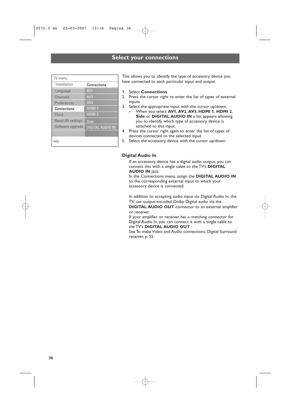 Select your connections | Philips 63PF9631D-37B User Manual | Page 38 / 70